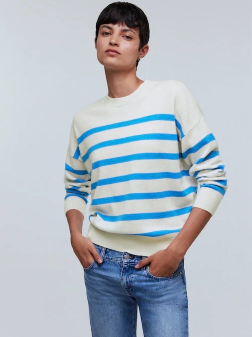 Madewell (Re)sponsible 100% Cashmere
Oversized Crewneck Sweater Blue Stripe XS